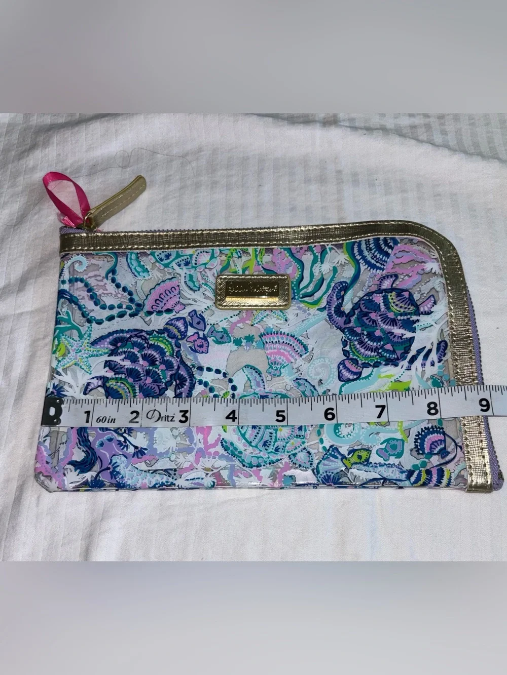 LILLY PULITZER Clear Zippered Storage Pouch Purple, Teal Sea Turtles O/S